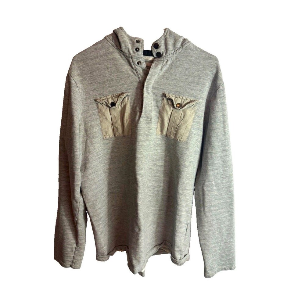 Marc Anthony Men's Gray Solid Henley Button Pullover Hoodie Long Sleeve XL